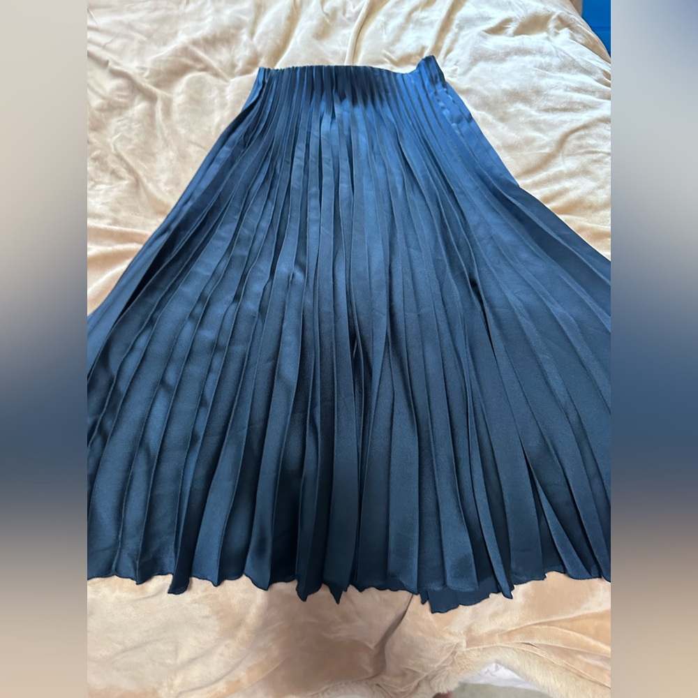 Zara Deep Blue Pleated Midi Skirt S